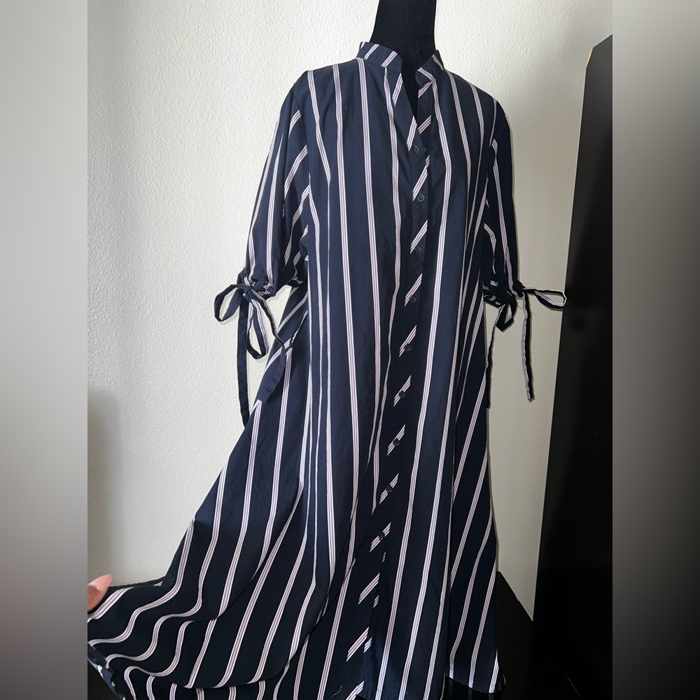 Zara Basic Collection Drk Blue Striped Swing Dres… - image 3